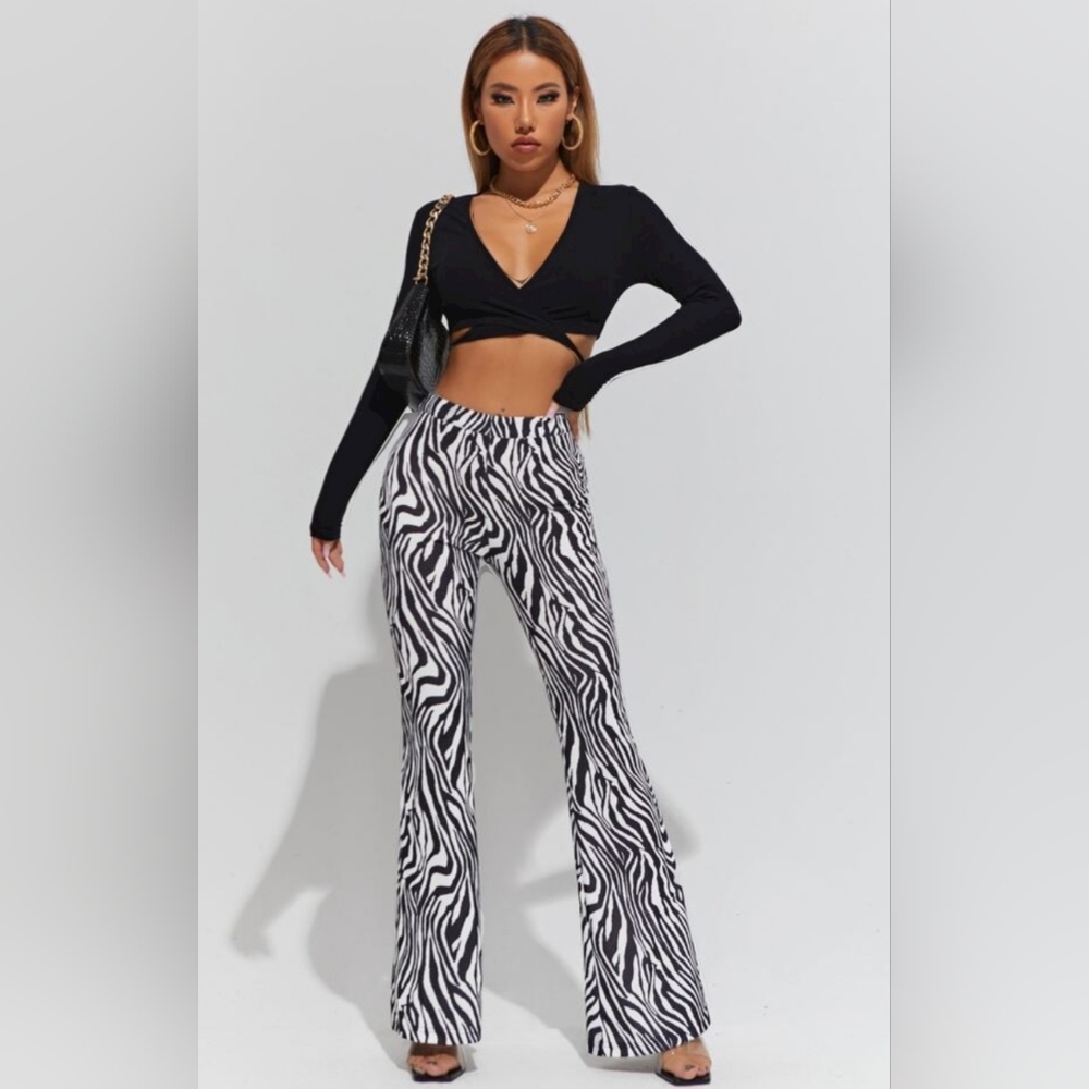 Shein Zebra Print Flared Leg Pants